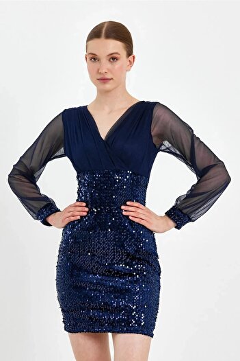 Bersi Butik Trend Mini Sequin Velvet Pencil Dress