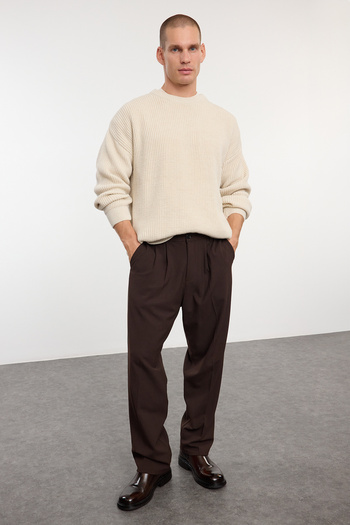Trendyol Collection Beige Oversize Fit Couple/Couple Wide Fit Crew Neck Basic Knitwear Sweater Tmnaw23Kz00189
