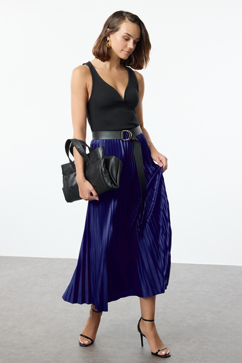 Trendyol Collection Saks plisovaná maxi pružná pletená sukně TWOSS24ET00041