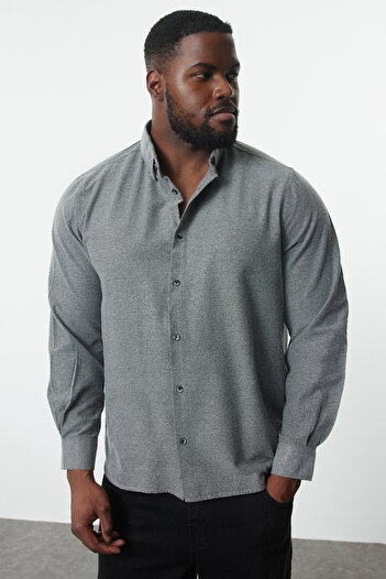 Trendyol Collection Plus Size Gray Flannel Winter Shirt - Button Collar, Regular Fit TMNAW24AX00000