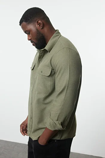 Trendyol Collection Khaki Regular Fit Winter Lumberjack Flannel Shirt - Plus Size Tmnaw25Ax00004