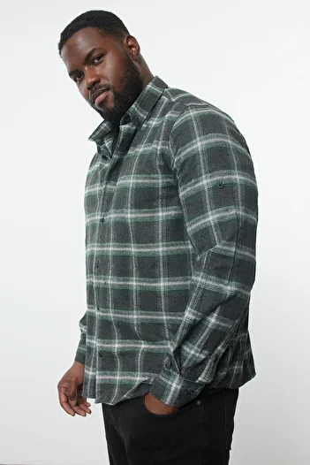 Trendyol Collection Plus Size Green Winter Plaid Checked Lumberjack Shirt Tmnaw25Ax00005