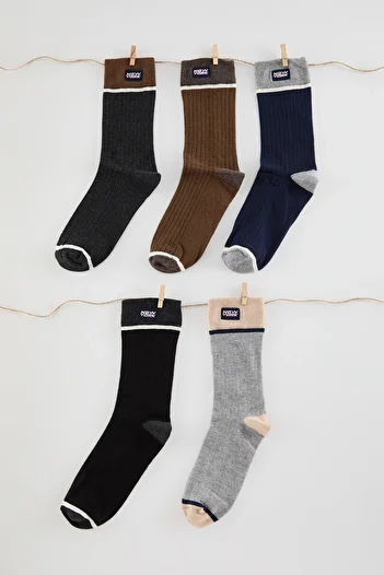 Trendyol Collection Set of 5 Unisex Cotton Color Block College-Tennis-Medium Socks - Tmnaw25Co00007