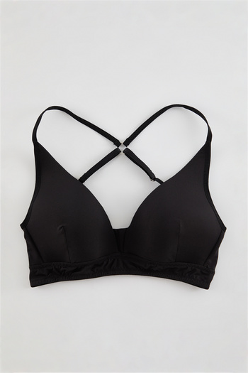 Trendyol Collection Pletená podprsenka s vycpávkou Micro Cut Rope Strap Free - Black Thmss24Su00020