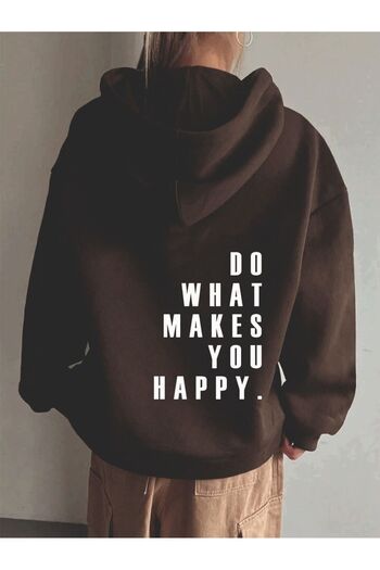 AFROGİYİM Unisex Colorful Do What Doing Happy You Printed Oversize Hoodie