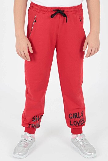 AHENGİM Kids Kız Çocuk Trend Baskılı Eşofman Altı Cepli Bağcıklı Lastikli Dar Paça Ak722422