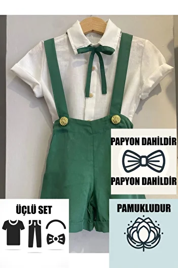 Ares Kids Fashion Short Salopet Set Green Gold Buttoned Baby And Children's Clothing Girls And Boys
