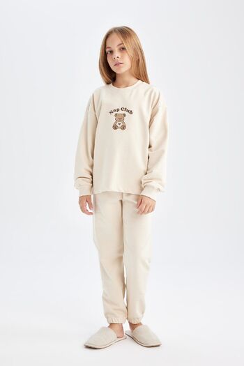 DeFacto Girl's Bear Printed Long Sleeve Top Long Bottom Pajamas Set D5844A824Au