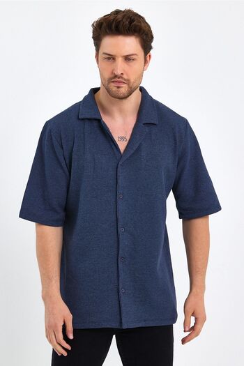 Mad&Calf Men's Short Sleeve Waffle Textured Regular Fit Shirt