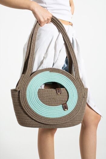 Moda Devrin Turquoise Mink Round Cotton Cord Rope Beach Bag Daily Bag