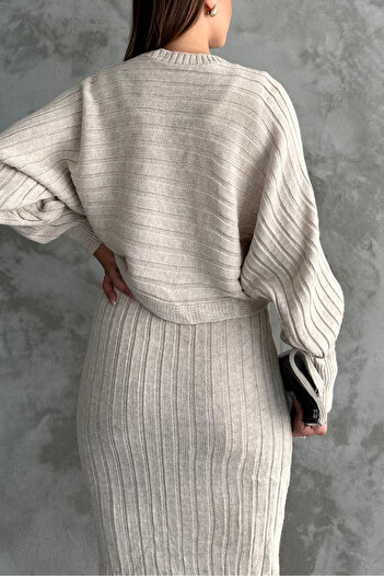 macharel jeans Bat Sleeve Double Knitwear Set - Stone Dress/Sweater