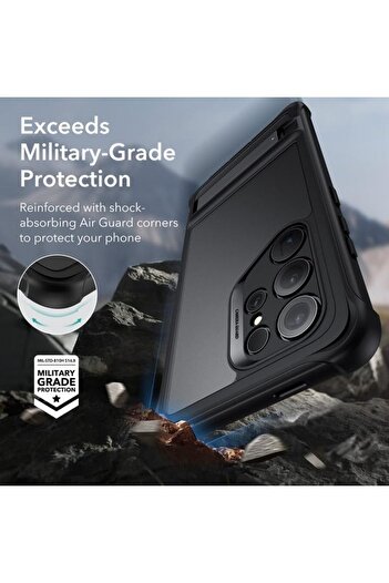 ESR Samsung S24 Ultra Case, Heavy Duty Shock Armor with Front Frame & 3 Kickstand Modes, Frosted Black