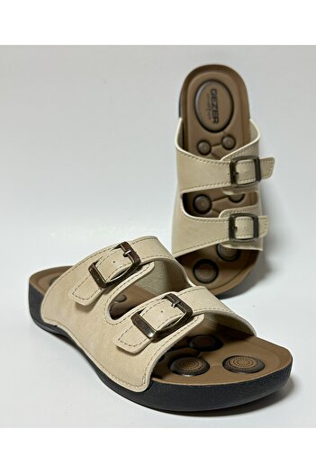 GEZER Beige Anatomical Table Adjustable Double Buckle Women's Home Guest and Street Slippers