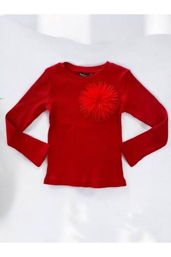 Zekids Ribbed Flower Patterned Girl's Blouse