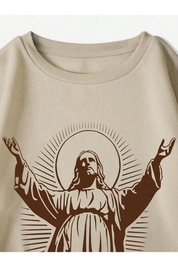 AFROGİYİM Φούτερ Unisex Jesus Printed Oversize Crew Neck