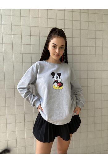 AFROGİYİM Women's Gray Oversize Sweat Looney Tunes Print