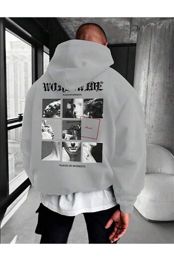 AFROGİYİM Unisex Place of Interets Printed Oversize Hoodie