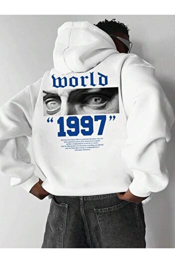 AFROGİYİM Unisex Μπροστά Πίσω 1997 World Printed Oversize Hoodie