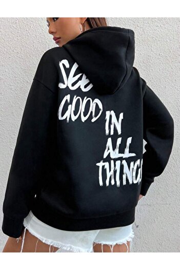 AFROGİYİM Unisex Μπροστά Πίσω Δείτε Good All In Printed Oversize Hoodie