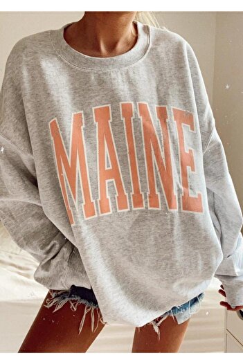 AFROGİYİM Gri Yazılı Sweatshirt