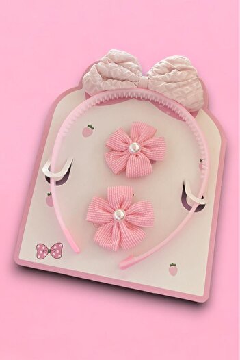TAKIŞTIR Powder Color Ribbon Figured Crown and Side Buckle Set