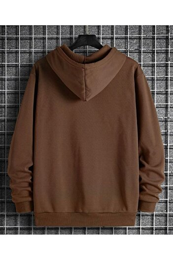 AFROGİYİM Φούτερ με κουκούλα Unisex Μπεζ Happiest με στάμπα μεγάλου μεγέθους