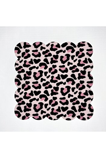 DECO Pink Leopard Patterned Digital Printed Washable Laser Cut Cocktail Napkin