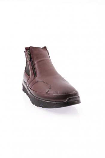 DGN Women's Zipper Detailed Boots Burgundy Genuine Leather 31147103