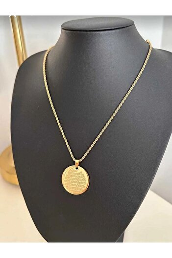 Ela takı Aksesuar 316L Çelik AYETEL KURSİ yazılı 60cm burgu kolye (2 yıl ithalatçı firma garantilidir)