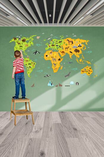 Farklı Bi Kağıt 95X150Cm Practical Holdable World Map - Transparent Animal Symbol Smart Paper Board