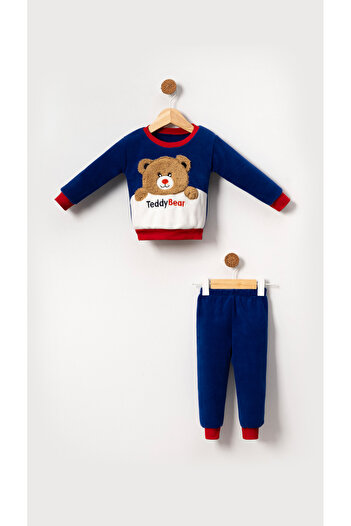 Bubito Blue Fleece Teddy Bear Image Winter Set for Baby Boy and Child