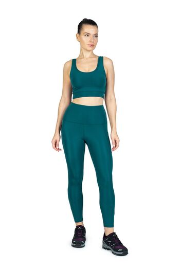 The Step Sports Colanți de yoga cu talie înaltă verde petrol - cu buzunare, 21"