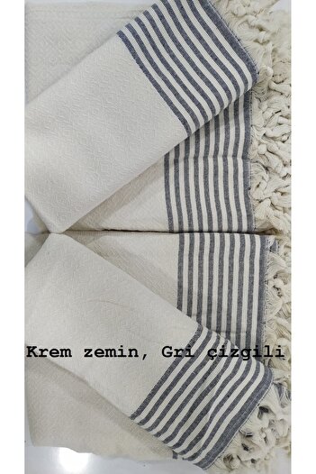 copertahomecollection Battal Boy Kolları Örten Pamuklu Krem Zemin Gri Çizgili Koltuk Örtüsü Takımı 3 3 1 1