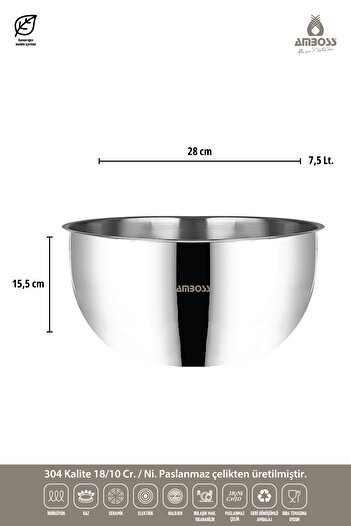Amboss Satin Stainless Steel 28 Cm Stainless Steel Bowl 3 Piece Multi-Purpose Mixing Bowl Set Gray