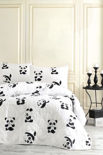 Eponj Home Quilted Bedspread Set Single B&W Panda