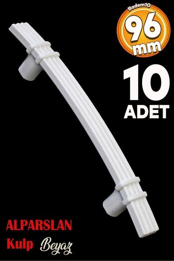 Badem10 (Hard Plastic) Alparslan 96 mm White Furniture Kitchen Drawer Cabinet Handle Handle Handles 10 Pieces