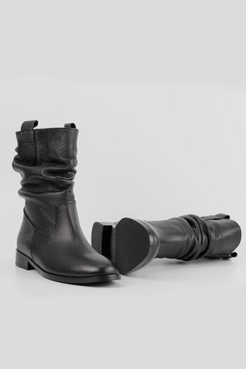 TUNAELLİ Kadın Siyah Hakiki Deri 35-41 Numara Körüklü Bot & Bootie