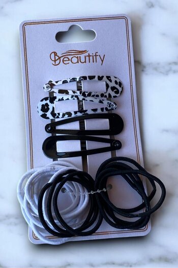 TAKIŞTIR Black and White Color Side Buckle and Rubber Buckle Set