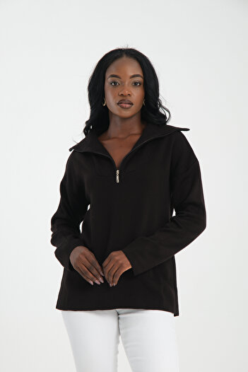 İLKCET MODA Zippered Premium Oversize Women's Knitwear Sweater