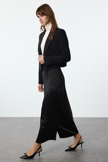 Trendyol Modest Satin Detailed Black Knitted Skirt - TCTAW25EE00003
