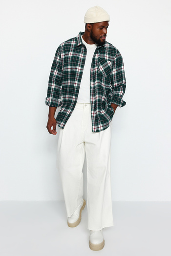 Trendyol Collection Plus Size Green Lumberjack Shirt - Button Collar, Checked Cut TMNAW24AX00005