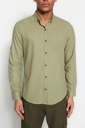 Trendyol Collection Khaki Slim Fit Epaulettes Shirt - Long Sleeve, 100% Cotton, TMNSS20GO0189