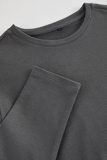 Trendyol Collection Anthracite Long Sleeve Basic Textured Cotton T-Shirt - Tmnaw25Ts00003