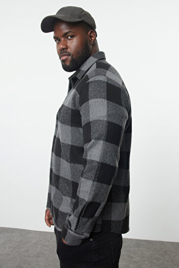Trendyol Collection Plus Size Regular Fit Black Winter Checked Lumberjack Shirt Tmnaw25Ax00008