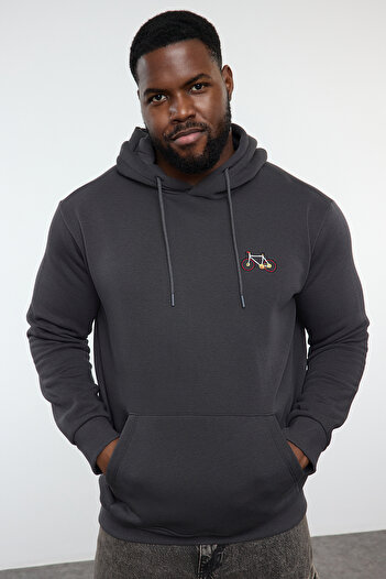 Trendyol Collection Anthracite Hooded Fleece Large Size Sweatshirt - Regular Fit Tmnaw25Ao00007