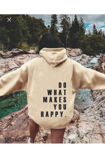 AFROGİYİM Unisex Colorful Do What Doing Happy You Printed Oversize Hoodie