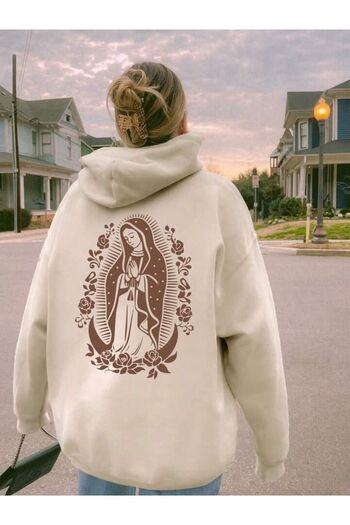 AFROGİYİM Unisex Back Mary Printed Oversize Hoodie