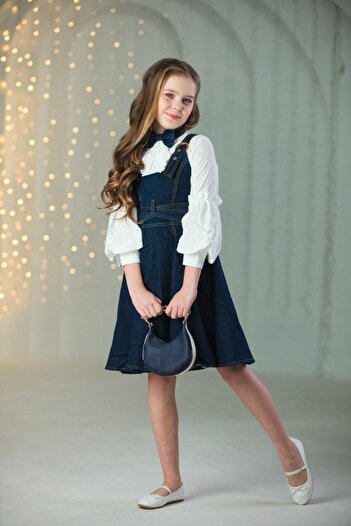 Ribbon kids Rochie denim + geantă + cămașă