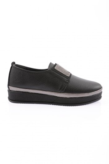 DGN Women's Thick Sole Silver Stone Banded Comfort Shoes Black