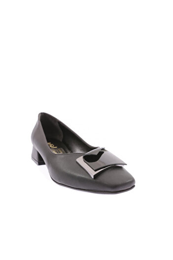 DGN Women's Square Toe Square Metal Detail Buckle Low Heel Shoes Black 211222328